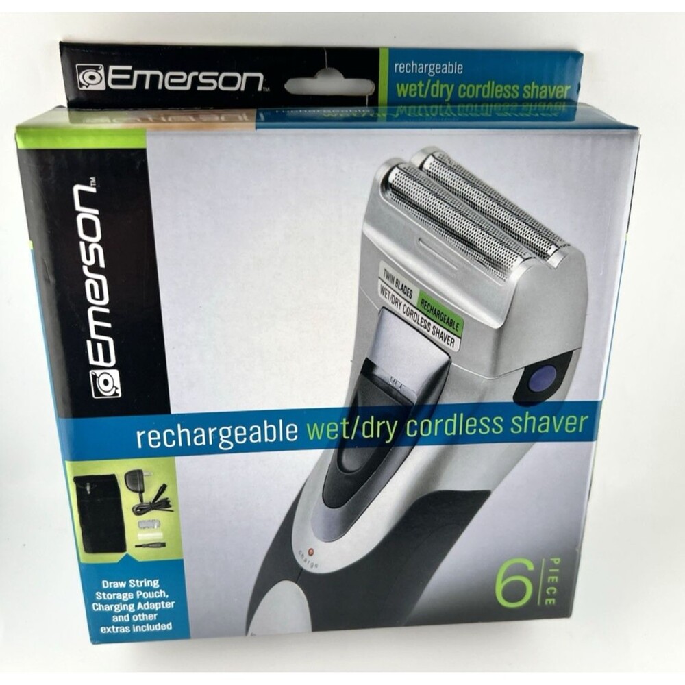 Emerson Rechargeable Wet/Dry Cordless Mens Shaver Built In Trimmer Accessory Kit